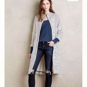 NWT Anthropologie Elevenses Bellport Jacket size Medium open front blue combo